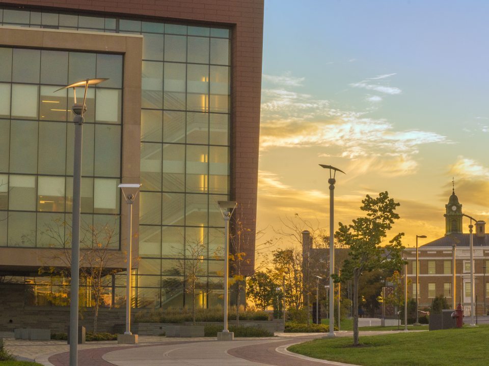 Sunrise coming up behind Marano Campus Center